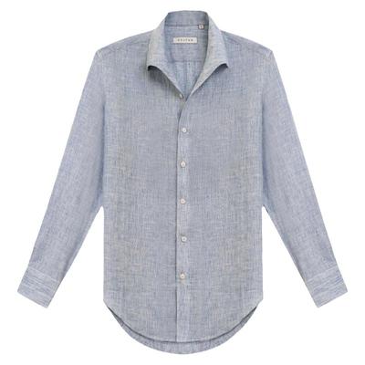 一片领绅士亚麻长袖衬衫水洗纯色