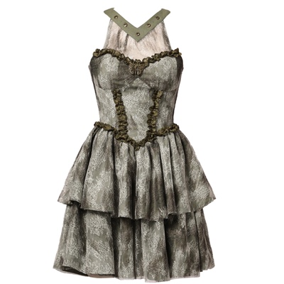 虚轨原创复古森系扎染蕾丝连衣裙