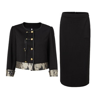 马天奴2025冬季新款新中式黑色圆领短款外套半身裙半裙子两件套装