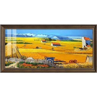 梵高麦田丰收油画美式挂画欧式沙发后壁画卧室餐厅名画客厅装饰画