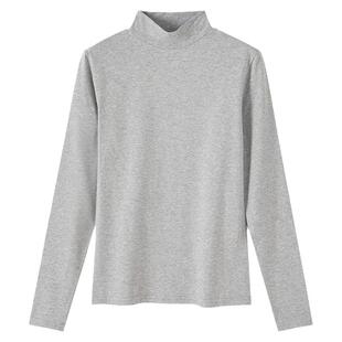 半高领秋衣女上衣白色纯棉保暖内衣紧身长袖薄款秋冬中领打底衫