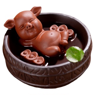 紫砂茶宠猪可养招财高端禅意家用室内茶桌茶盘装饰摆件茶具配件