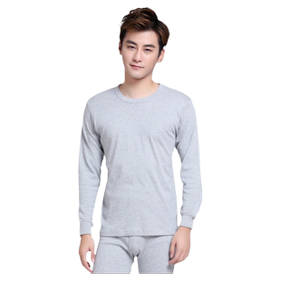 雪竹内衣秋冬男士秋衣秋裤棉圆领厚保暖内衣纯色棉毛衫套装16269