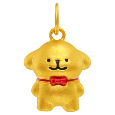 潮宏基线条小狗足金挂坠串珠黄金吊坠硬金生日礼物正版联名手链