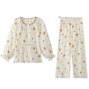 纯棉月子服春秋孕期产后孕妇35月份哺乳睡衣夏季薄款带胸垫家居服