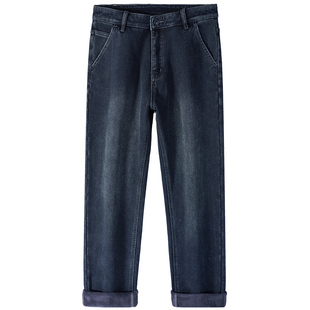 啄木鸟九分加绒加厚牛仔裤男2025新款宽松直筒中年休闲高腰男裤子