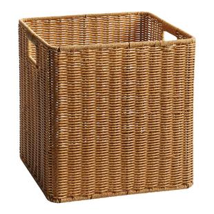 浦澜塑料藤编织收纳筐客厅报纸杂志整理篮橱柜储物盒大号家用箱
