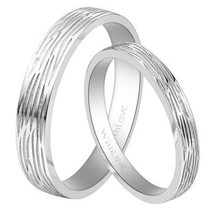 WithLove 18K金素金树纹情侣戒指男女时尚结婚直臂对戒附证书定制