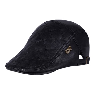 JEEP吉普真皮帽子男士鸭舌帽冬天中老年人保暖前进帽山羊皮贝雷帽