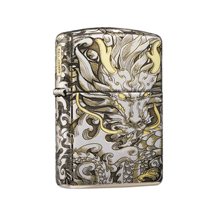 zippo打火机龙镜面盔甲深雕镶嵌芝宝旗舰官方正版煤油防风送男士