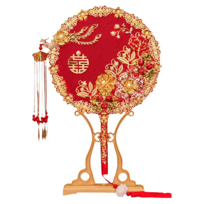 一线百年新娘团扇扇子女婚礼出嫁喜扇手捧花扇成品高端秀禾扇遮面