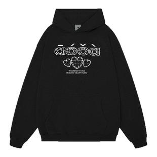 FDR官方店 小香风贴布爱心绣花连帽卫衣男女春季宽松情侣帽衫上衣