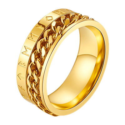 欧美维京文字链条可转动戒指