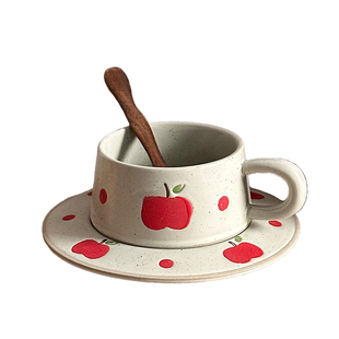 美式复古粗陶咖啡杯碟套装高颜值生日礼物创意手绘马克杯碟伴手礼