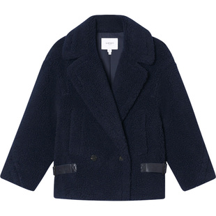 LK BENNETT深蓝色骆驼绒大衣2025冬季新款翻领宽松慵懒风简约外套