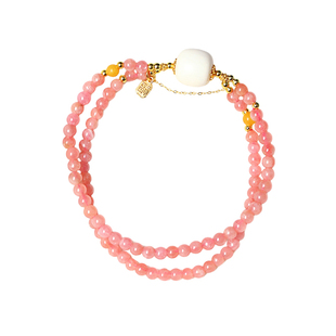 天然水晶红纹石圆珠原创搭配款双层手链 女款水晶设计款手串饰品