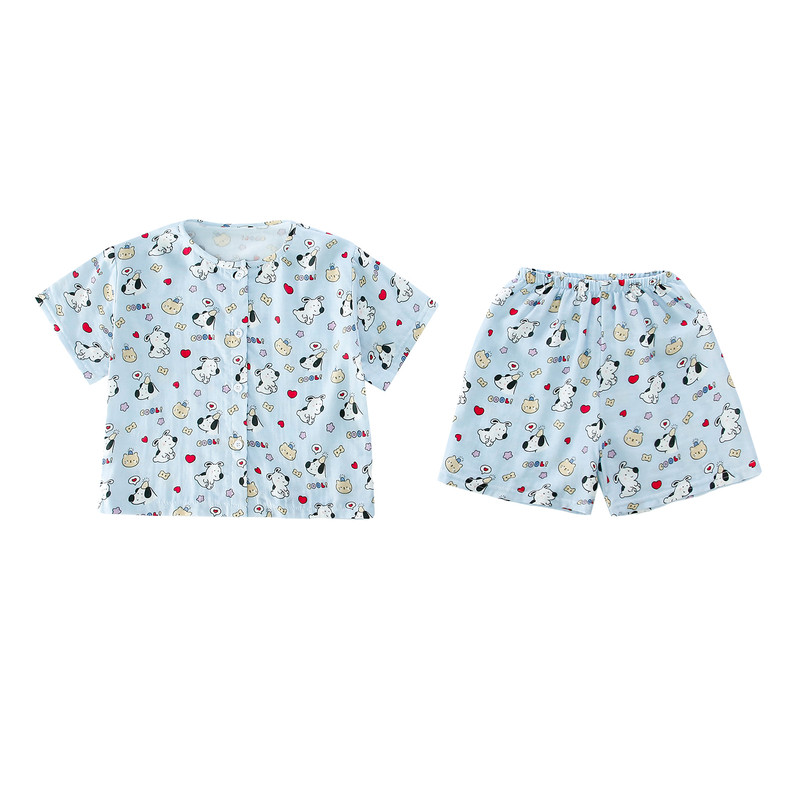 男童双层棉纱卡通家居服套装