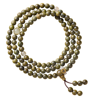 庆祥泰天然绿檀木手串女款真品文玩佛珠高端念珠108颗本命佛手链