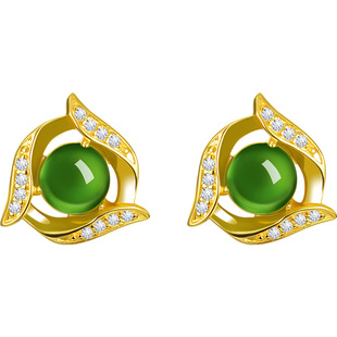 慕溪源2024新款耳饰女爆款古风和田玉耳环时来运转碧玉三生花耳钉