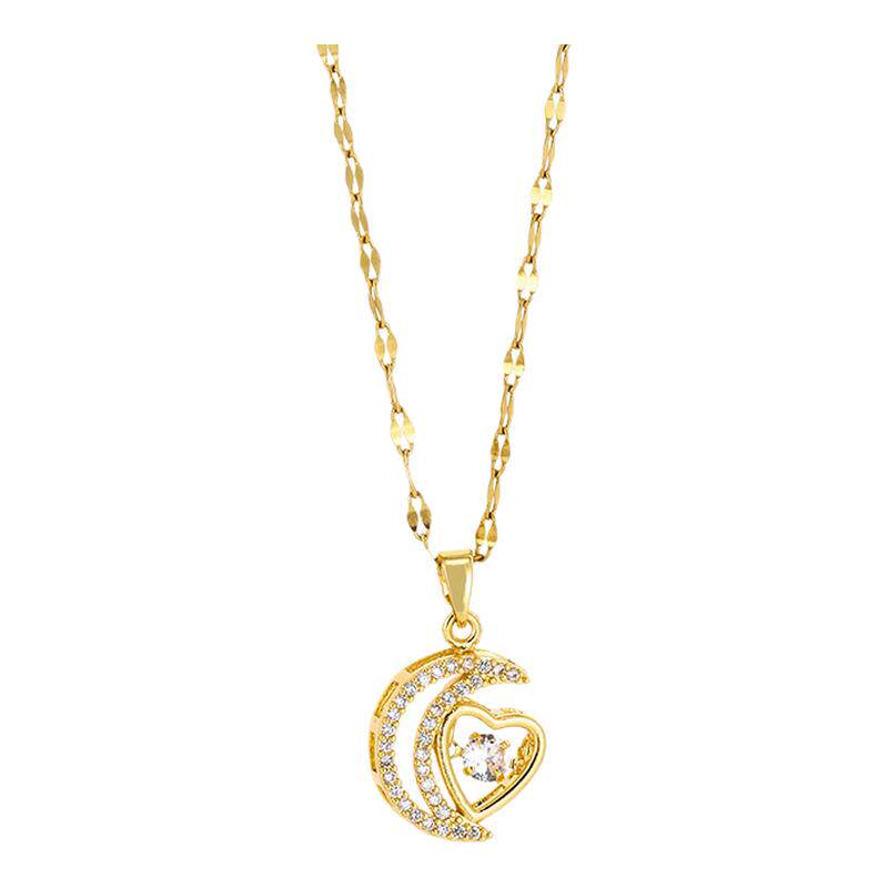 灵动心月钛钢项链女金色可水洗
