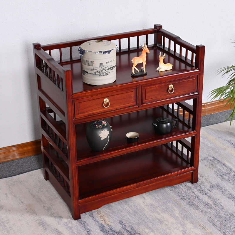 新中式榆木实木办公室客厅茶水柜餐边柜可移动桌边柜储物柜茶叶柜