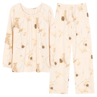 春秋季自带胸垫一体国风长袖睡衣套装女夏冬天大码家居服国风宽松