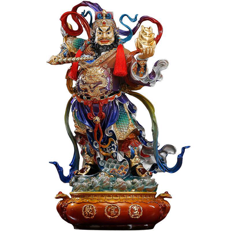 黄铜琉晶彩五路财神神像摆件招财