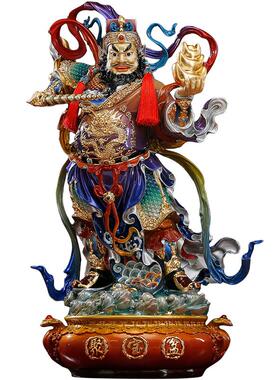 黄铜琉晶彩五路财神神像摆件招财