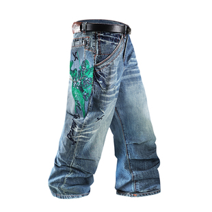 ACUSA美式街头风忍术系列破坏牛仔裤男宽松直筒长裤洗水牛仔裤男