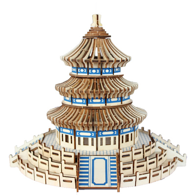 木质3d立体拼图手工制作木板拼装模型故宫建筑积木制天坛木头玩具
