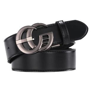 新款双G情侣皮带男平滑扣真皮打孔腰带韩版女士光面百搭牛皮裤带