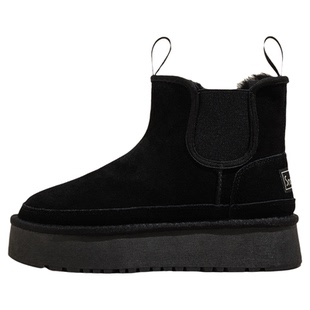 厚底黑色雪地靴女款2025新款冬季女鞋保暖加绒棉鞋内增高鞋子
