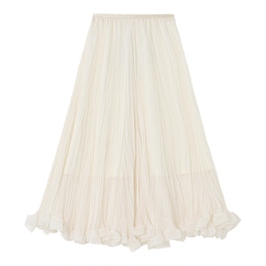 百家好杏色网纱半身裙女春季新款荷叶边a字裙中长款法式蛋糕纱裙