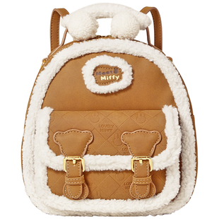 米菲冬季旅行毛绒双肩包包2026新款设计小众斜挎复古女式通勤背包