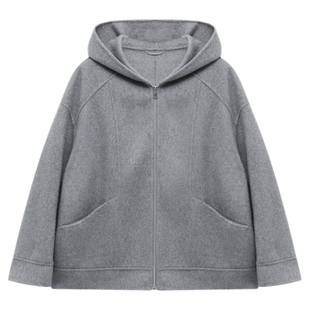 Basic House/百家好短款双面呢外套女冬季新款宽松休闲羊毛呢大衣