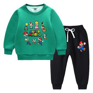 Super mario超级马里奥2026秋冬季儿童卫衣套装洋气新款中大童加