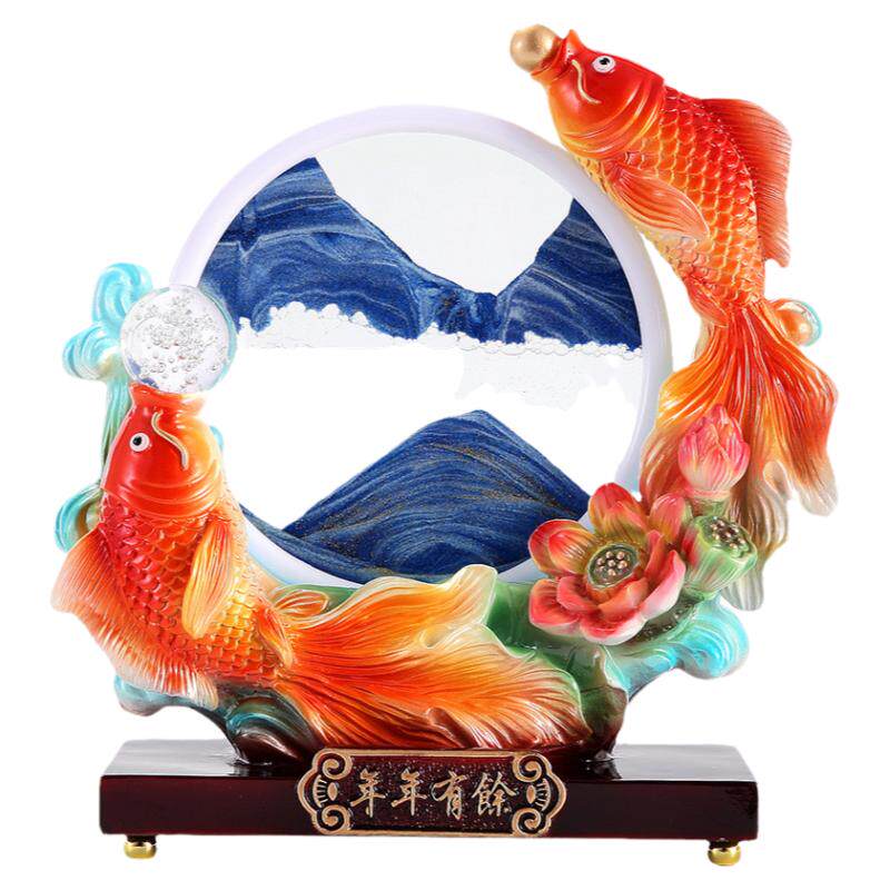 现代中式年年有余沙漏流沙摆件客厅电视柜玄关酒柜装饰品乔迁礼物