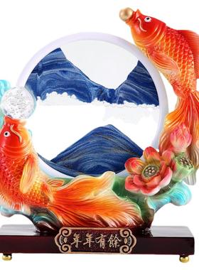 现代中式年年有余沙漏流沙摆件客厅电视柜玄关酒柜装饰品乔迁礼物