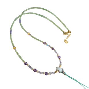 手工串珠天然切面珠链多宝项链绳高货吊坠挂绳女翡翠蜜蜡松石配绳