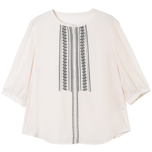 GESGOO今年流行波西米亚风印花小衫真丝上衣女装夏季气质通勤衬衫