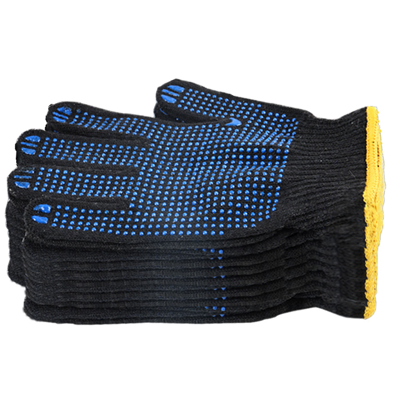 手套劳保工作耐磨棉纱加厚防滑点胶工地干活搬运黑色棉线男女防护