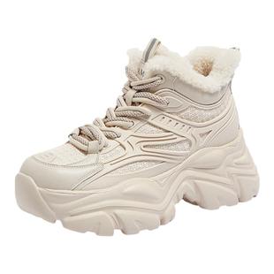 骆驼女鞋春季加厚加绒高帮休闲老爹鞋女厚底雪地靴棉鞋