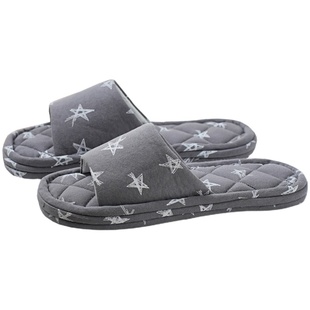 新款纯棉布艺加厚三层软布底男士居家静音防噪音家居室内地板拖鞋