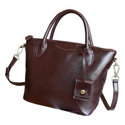 百搭真皮宽肩带大容量斜挎手提包