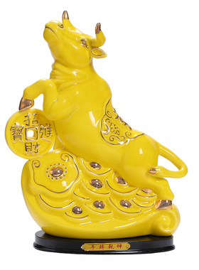 黄色陶瓷牛办公室开业礼品
