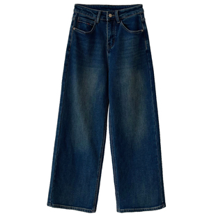 清仓特价 高腰显瘦垂感加绒阔腿裤女秋冬裤子宽松直筒植绒牛仔裤