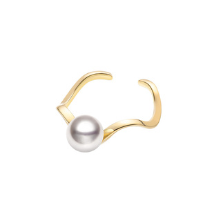 HELAS赫拉高亮akoya海水珍珠戒指18K金极简时尚开口戒指珠宝礼物