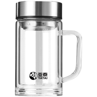亚泰双层玻璃杯加厚耐热防烫带把手泡茶杯男女士办公室水杯子定制