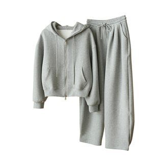 女士空气棉连帽套装 宽松泡芙卫裤 纯色休闲卫衣长裤 春秋款 女装