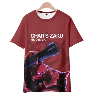 夏亚扎古敢达真红闪电红色彗星高达T恤短袖青少年动漫宽松痛衣服